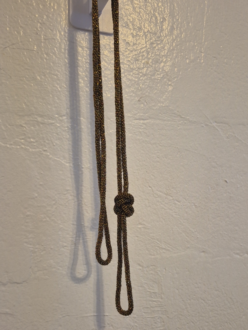 Adjustable Knotted Beaded Rope Necklace in Bronze Tone